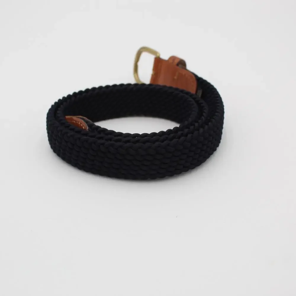 Paul & Shark Belt Navy Blue Braided Stretch Leather Brass Buckle Size 100 Italy